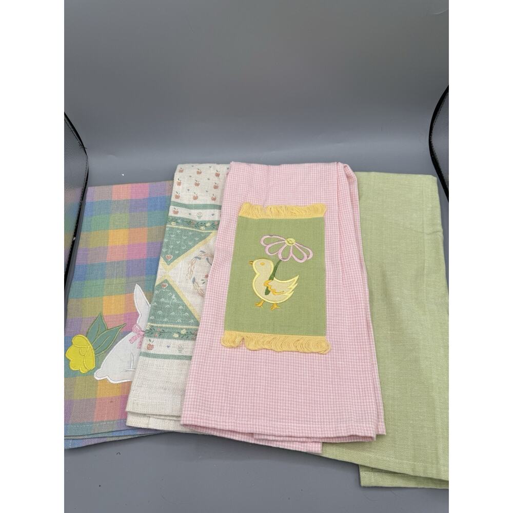 Lot 5 Easter Spring Kitchen Towels Bunny Duck Floral Pastel Plaid Decor